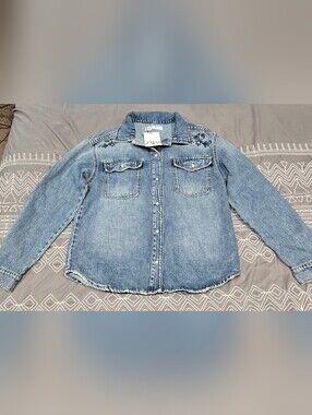Zara Kids Denim Embroidered Button Down Shirt Size Youth 13/14